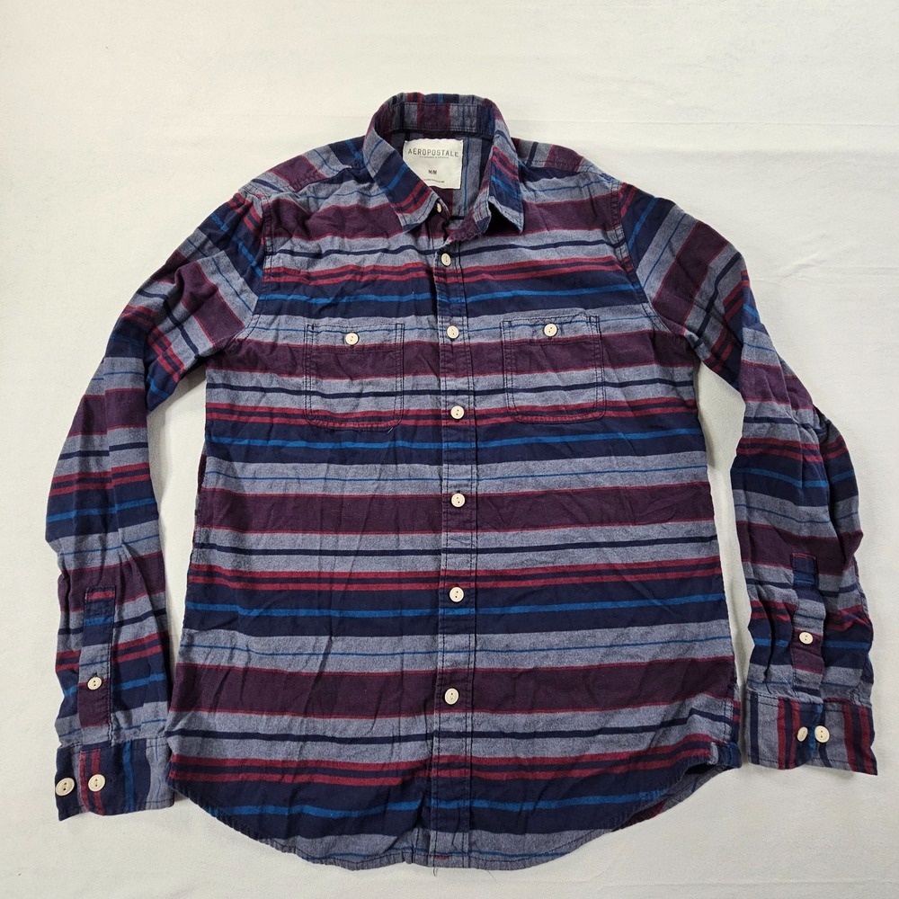 Aeropostale Purple Striped Cotton Flannel Button-Up Shirt Men's M
